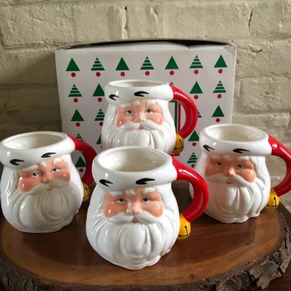 Lot of 4 Vtg 1986 Avon Jolly Santa Christmas Mugs Handpainted - Picture 1 of 4